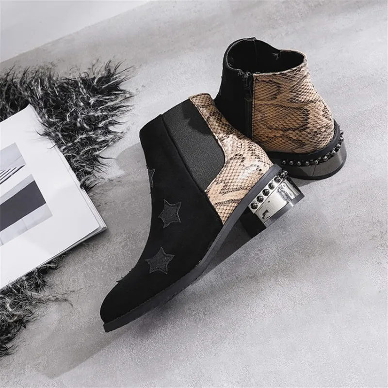 Женские нескользящие ботильоны на толстой подошве с заостренным носком молнии в