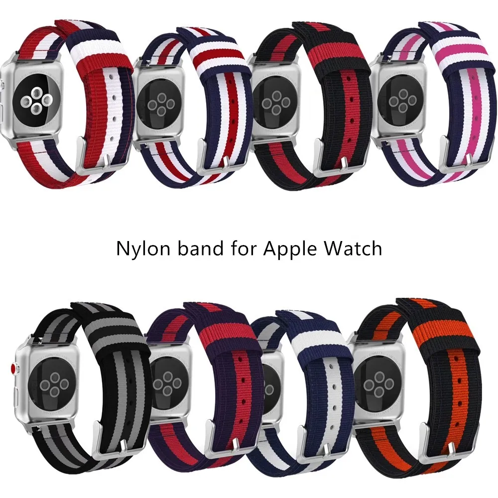 Ремешок тканый нейлоновый для Apple Watch Series 5 4 3 2 сменный Браслет с цветной пряжкой 38
