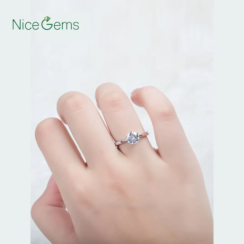 NiceGems классический Муассанит солитер обручальное кольцо центр 1ct 2ct 3ct 4ct F цвет 14K белое золото Moissanite кольцо для женщин