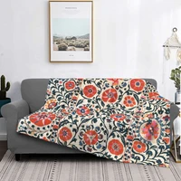 uzbekistan antique floral embroidery bohemian blanket flannel printed lightweight throw blanket for bedroom car bedspreads