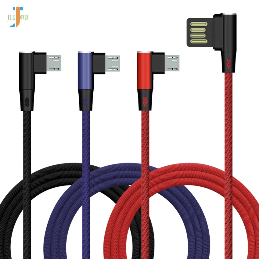 300 шт./лот кабель Micro USB быстрая зарядка нейлоновый шнур двойной 90 градусов