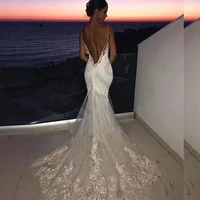 sexy wedding dresses lace appliques luxury beads for woman bride mermaid spaghetti strap backless vestido de casamento