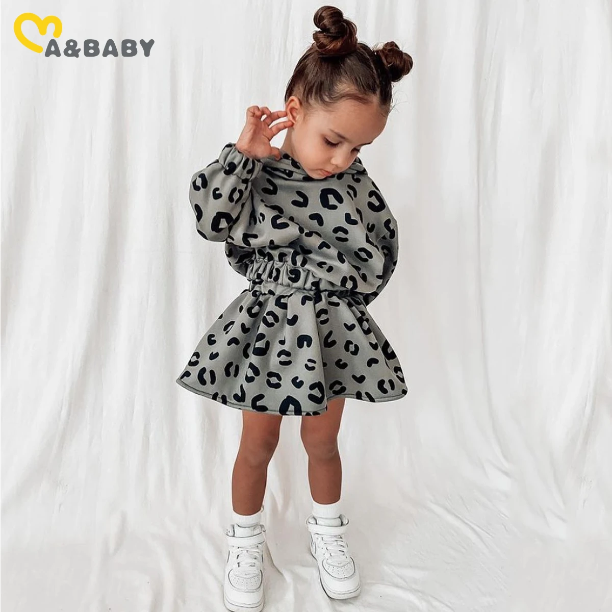Женский костюм с капюшоном Ma &amp Baby Свитшот и юбка леопардовым принтом осень-весна