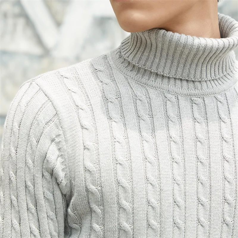 Мужской толстый свитер s теплый кашемировый с высоким воротником облегающий