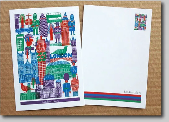 Лондонский цвет двухсторонняя красочная иллюстрация Ретро поздравительная