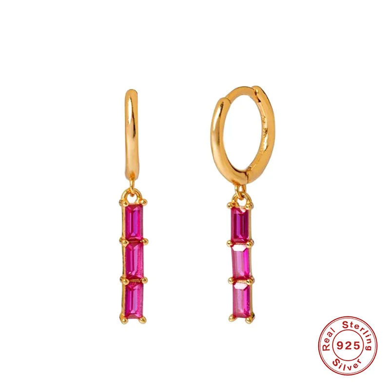 

Canner Geometric Rectangular Zircon Ganging Huggies Earring 925 Sterling Silver PendientesPlata925 Hoop Earring For Women