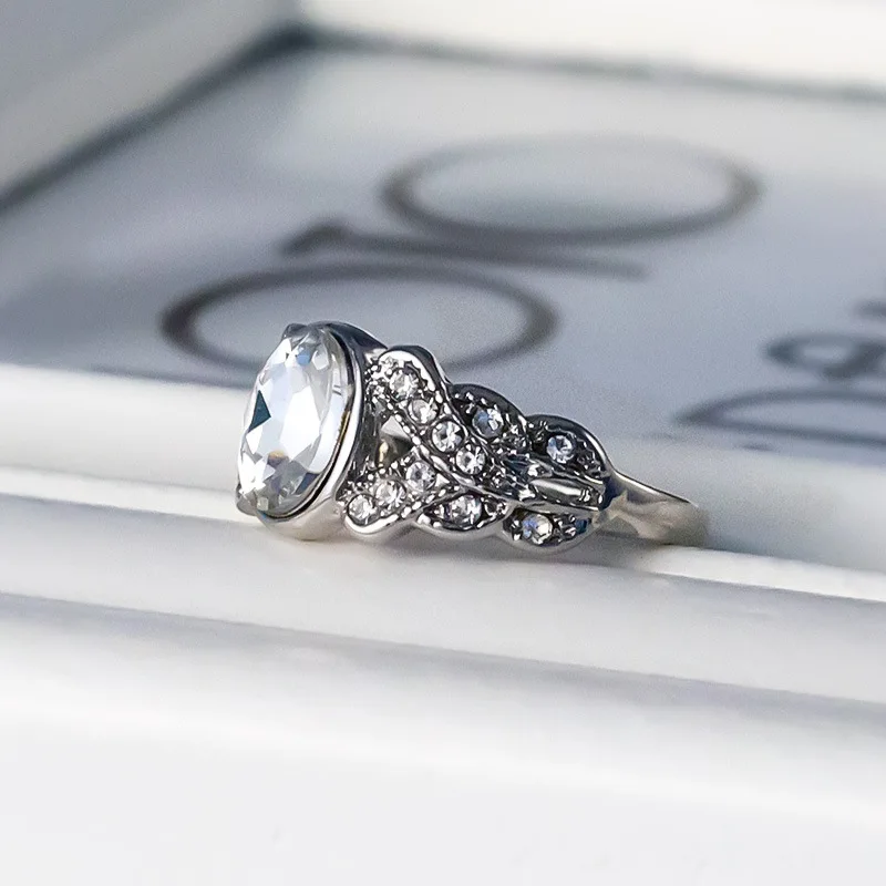 Винтажное женское черное/белое кольцо с камнем набор кристаллом цирконием