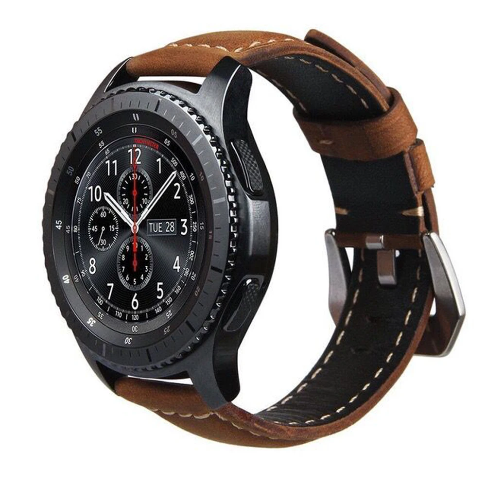 Ремешок из натуральной кожи для samsung gear S2 sport Frontier Classic galaxy Watch active 42 мм Band huami amazfit bip 20 мм huawei GT2