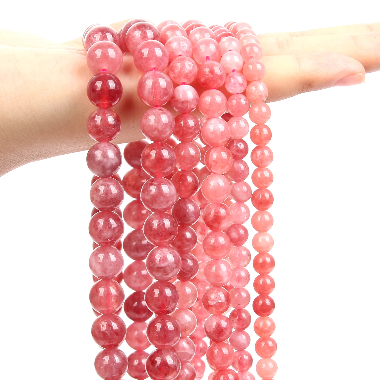 Бусины из натурального камня круглые бусины-разделители с красной клубничкой