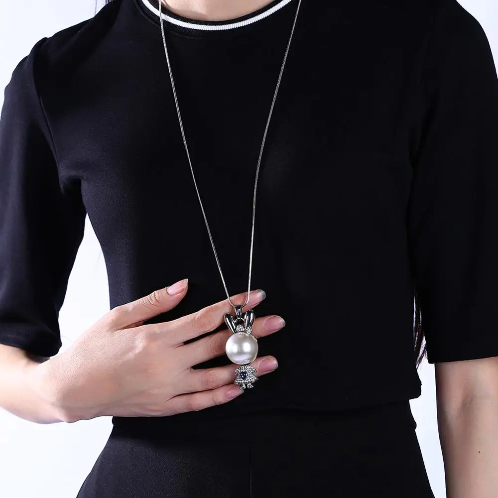 Женское Ожерелье с кулоном длинная цепочка под свитер из серебра 925 пробы