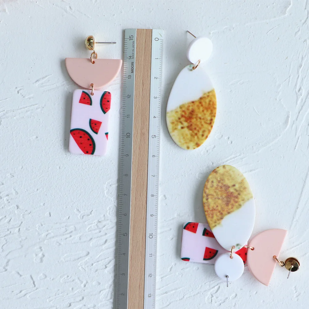

2020 Korea Summer Colorful Printed Fruit Watermelon Geometric Square aesthetic Earrings for Women Party Jewelry