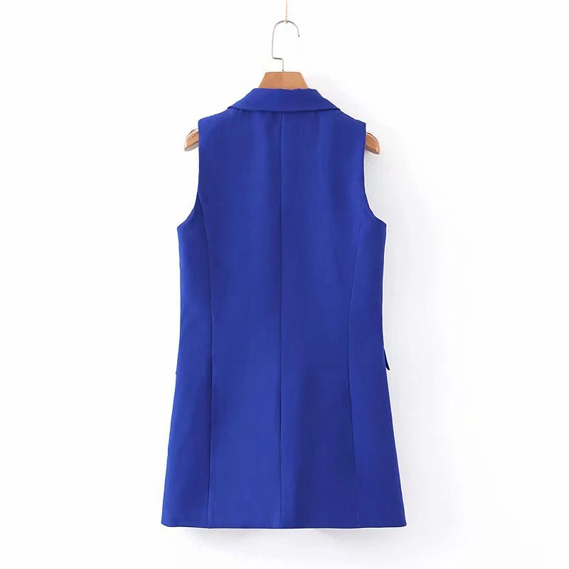 Зимний женский жилет без рукавов блейзер кардиган синий винтажный Блейзер