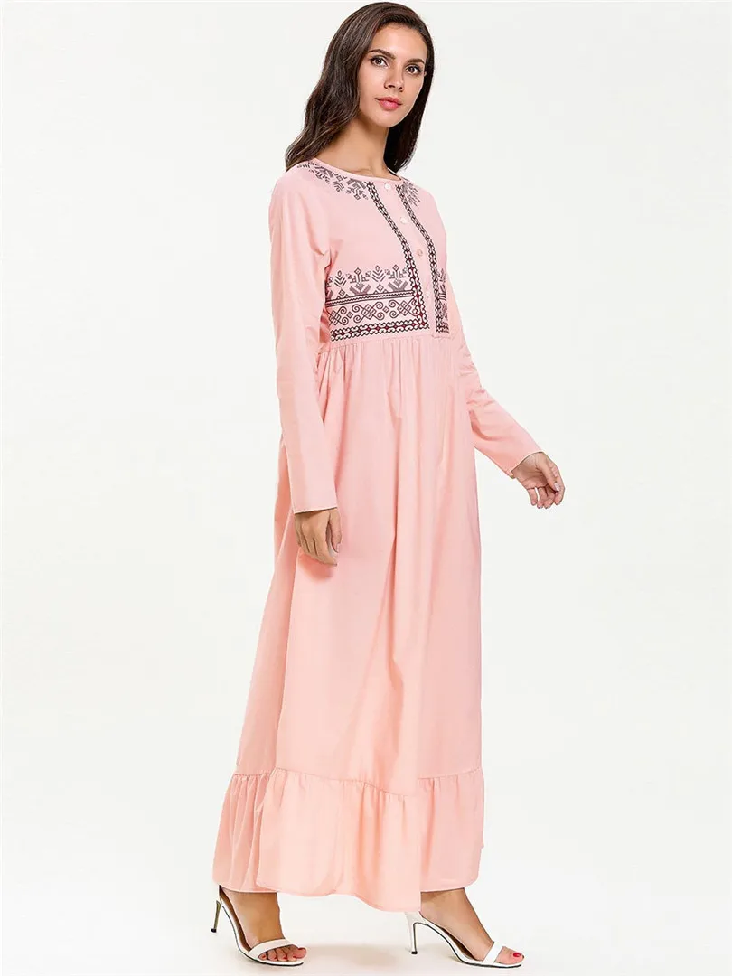 Розовое мусульманское платье с вышивкой для девочек аяба Рамадан Арабский