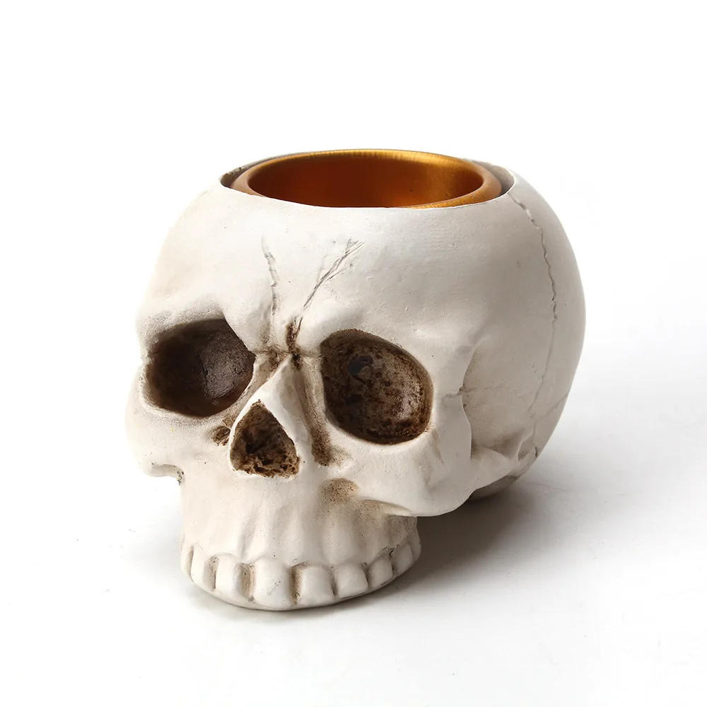 

White Mini Skull Candlestick Creative Resin Horror Tabletop Candlestick Ornaments