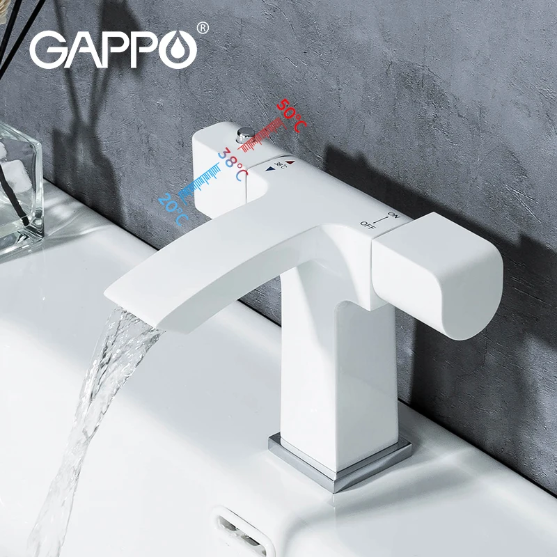

GAPPO Thermostatic Basin Faucet Bathroom Mixer Sink Faucet White Basin Taps Deck Mounted Hot Cold Water Mixer Tap Crane