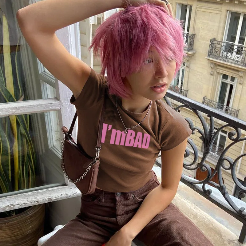 

Y2K Aesthetics E Girl T Shirts Harajuku Crop Top Short Sleeve Woman Tshirts Brown Vintage Cute Clothes 2021 Fashion Women Tee