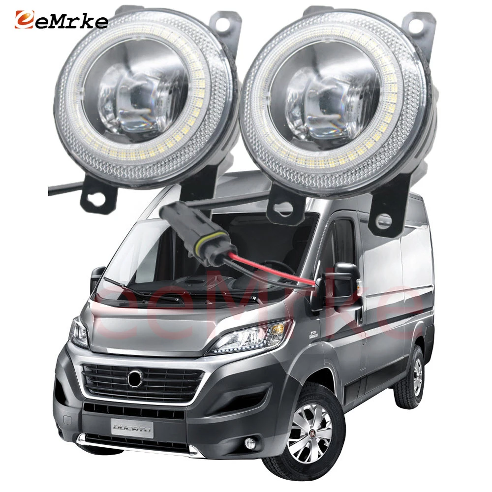 Led Angel Eye DRL for Fiat Ducato 2015 2016 2017 2018 2019 2020 E-Ducato LED Fog Lights Assembly Lens Daytime Running Light 12V