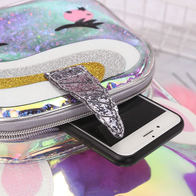 Student Holographic Unicorn Backpack Girls Soft Laser Transparent TPU Schoolbags Large Capacity Waterproof Shoulder Bag For Kids