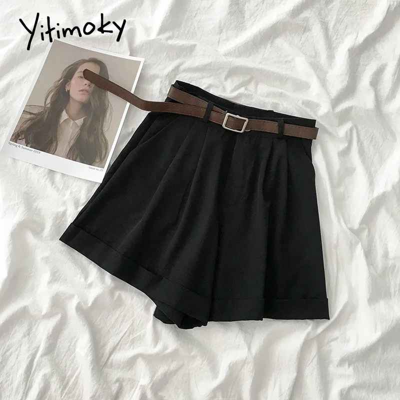 Шорты Yitimoky женские с поясом винтажные Прямые повседневные широкими штанинами и