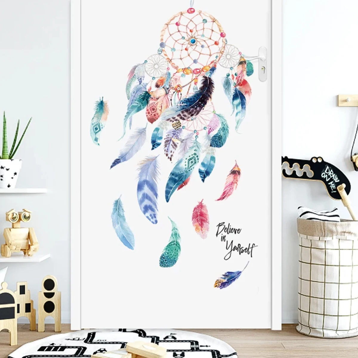 

Bedroom Dream Catcher Feathers Wall Sticker Colorful Feather Wall Decals Peel and Stick Wall Art Mural Home Office Wall Ornament