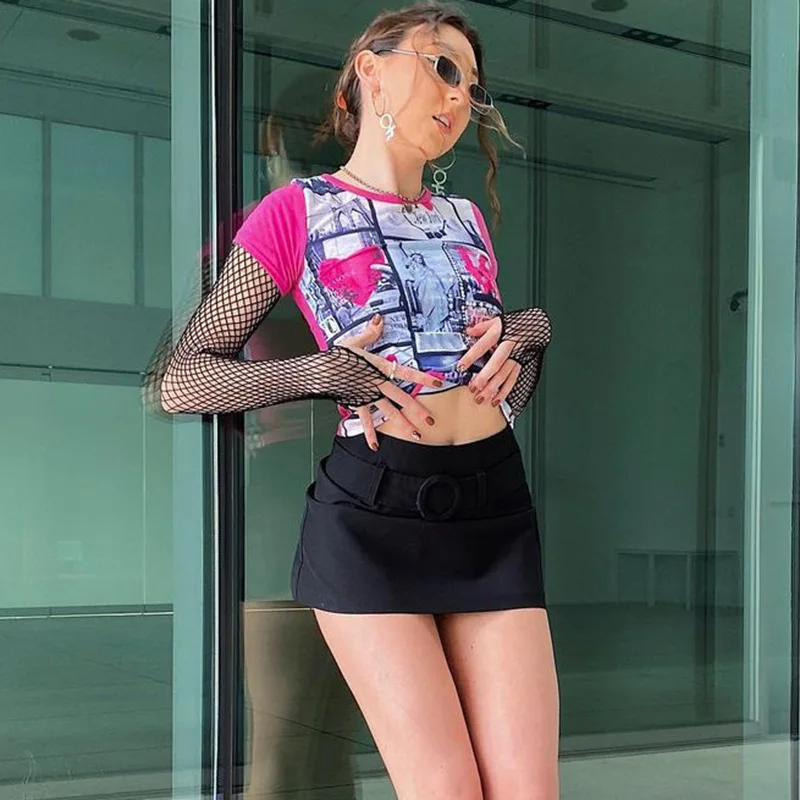 

Y2K Top Woman Short Sleeve T-shirts 2021 Summer Harajuku Fashion Print Tops Kawaii Cyber y2k Aesthetic Clothes Vintage T-shirt