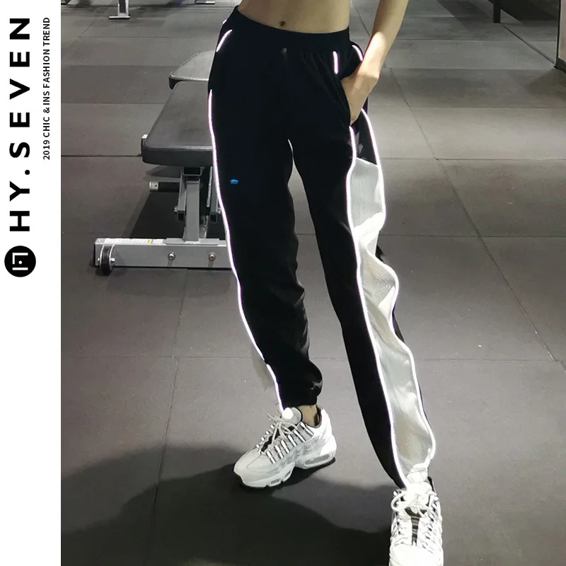 

Женские брюки для фитнеса в Корейском стиле, быстросохнущие свободные штаны для бега, светоотражающие полосатые спортивные брюки, женские ...
