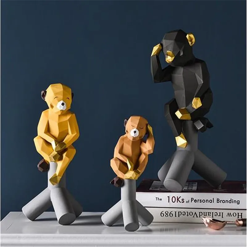 

[VIP] Modern Resin Animal Statue Geometric Monkey Ornaments Creative Nordic Home Decoration Living Room TV Cabinet Furnishings