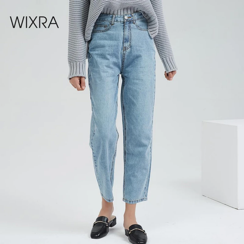 Wixra/повседневные женские джинсовые брюки для мам джинсы с высокой талией и