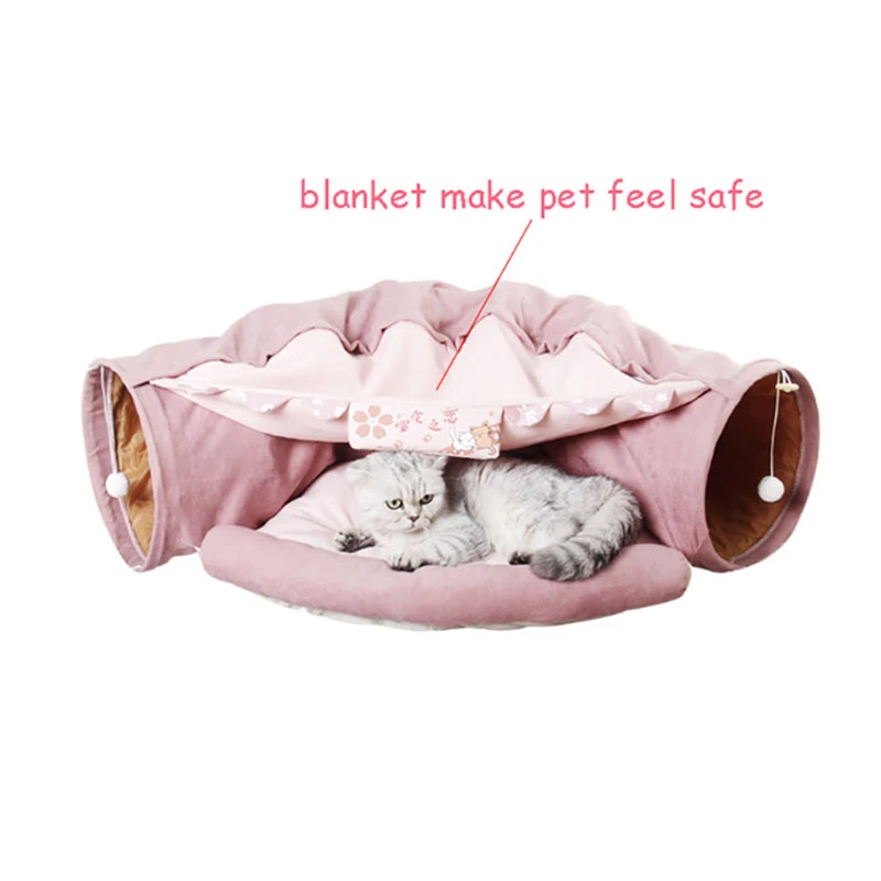 

Cat Bed Tunnel Collapsible Removeable Cat Tunnel Tube Pet Interactive Play Toys with Plush Balls For Cat Puppy
