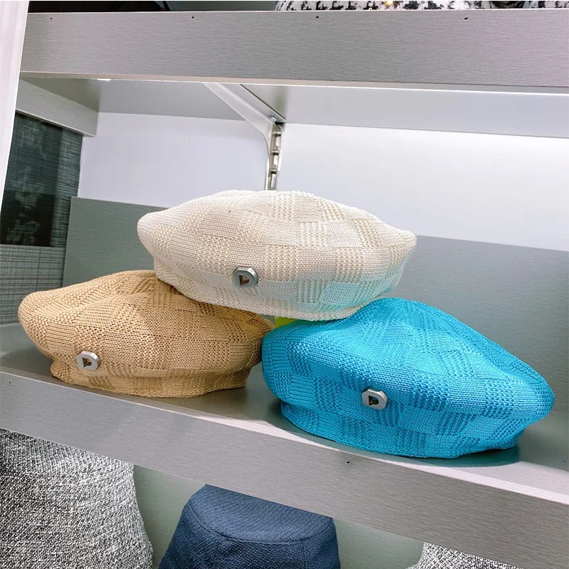 

New Women's Summer Hat Knitting Beret Hat Sun Protection Cap 5 Colors Female Cotton Collapsible Breathable Beach Hat Sun Hats