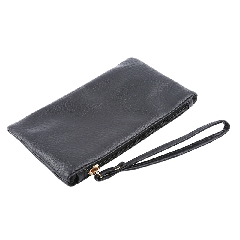 

2021 Fashion Men Solid Colour Wallets PU Leather Bag Zipper Clutch Black Portable Coin Purse