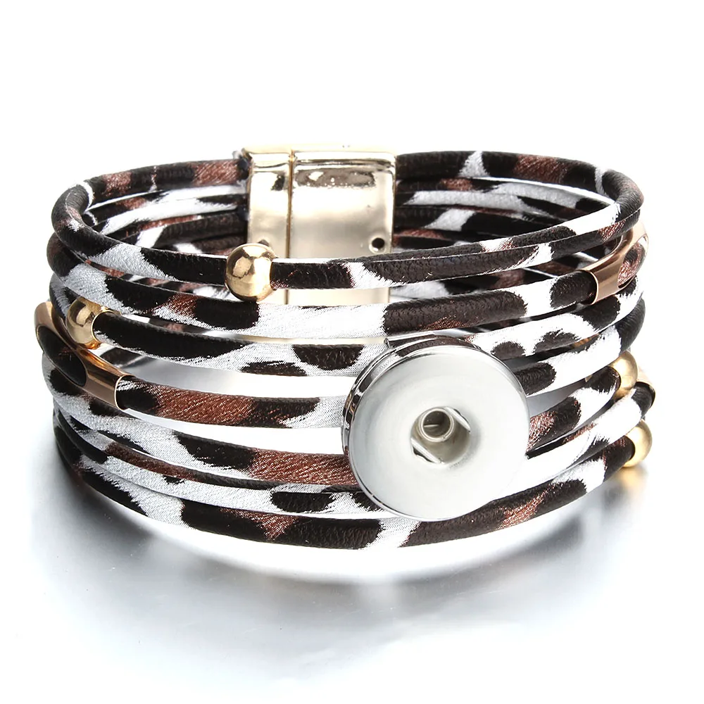Женский кожаный браслет с леопардовым принтом широкий многослойный