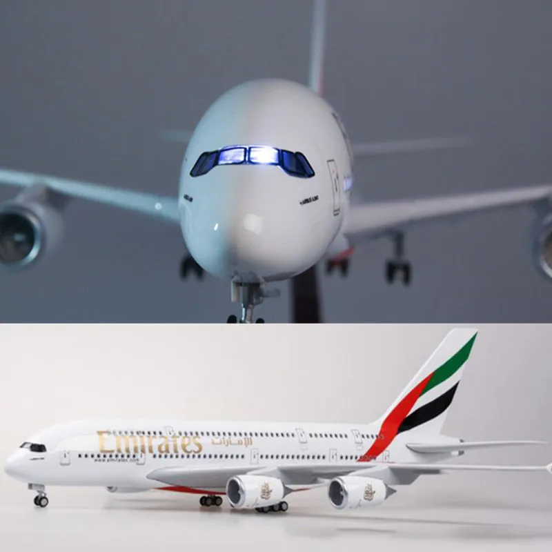 Литья под давлением 45,5 см 1/160 масштабная модель самолета Аэробус A380 Эмирейтс с трёхмерными чертёжами с светильник& колеса Пластик Смола самолет