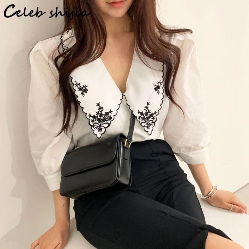 Женская винтажная блузка на пуговицах черная рубашка с коротким рукавом и