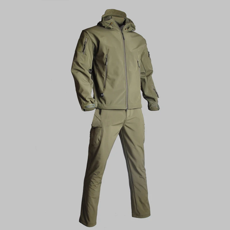 

2020 New High Quality Shark Skin Men Outdoor Hunting Camping Waterproof Windproof Coats Jacket Hoody Softshell Jacket Pants