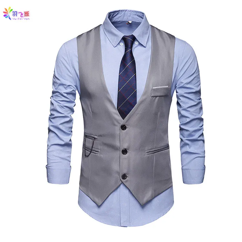 Повседневный хлопковый мужской костюм с жилетом без рукавов белый жилет