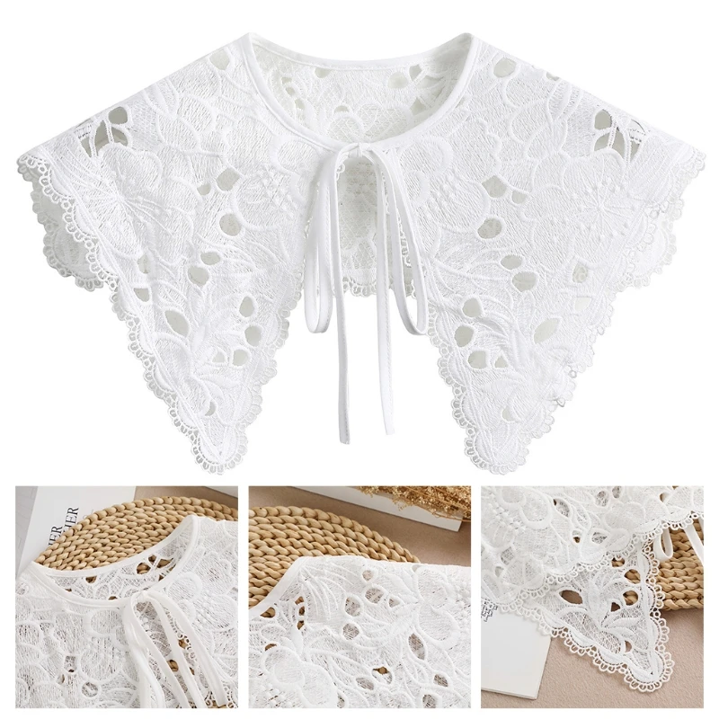 

Women Lovely Fake Collar Hollowed Embroidery Triangular False Collar Breathable Ornamental Collar Necklace Shawl