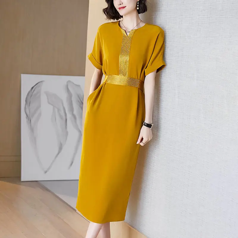 

Женское платье с V-образным вырезом, Элегантное Длинное однотонное офисное платье большого размера с разрезом, лето 2021