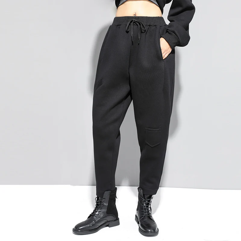 

casual pants women's autumn and winter Plush Harem Pants fashionable and loose, thin and thickened nine point radish pants