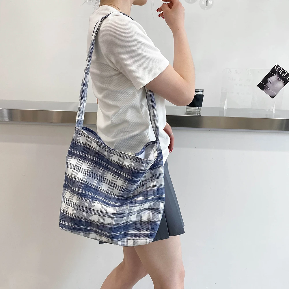 

Fashion Women Plaid Printing Canvas Shoulder Shopping Tote Bag Casual Ladies Large Capacity Handbags