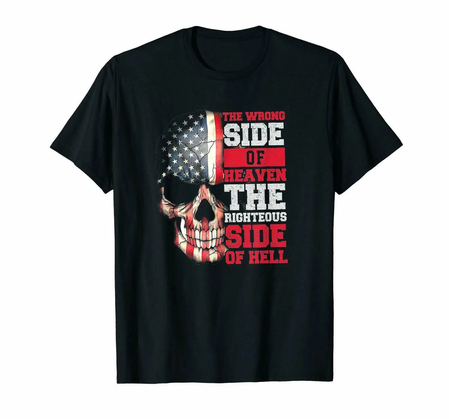 

The Wrong Side The Righteous Side American Flag Skull T-Shirt Summer Cotton Short Sleeve O-Neck Men's T Shirt New S-3XL