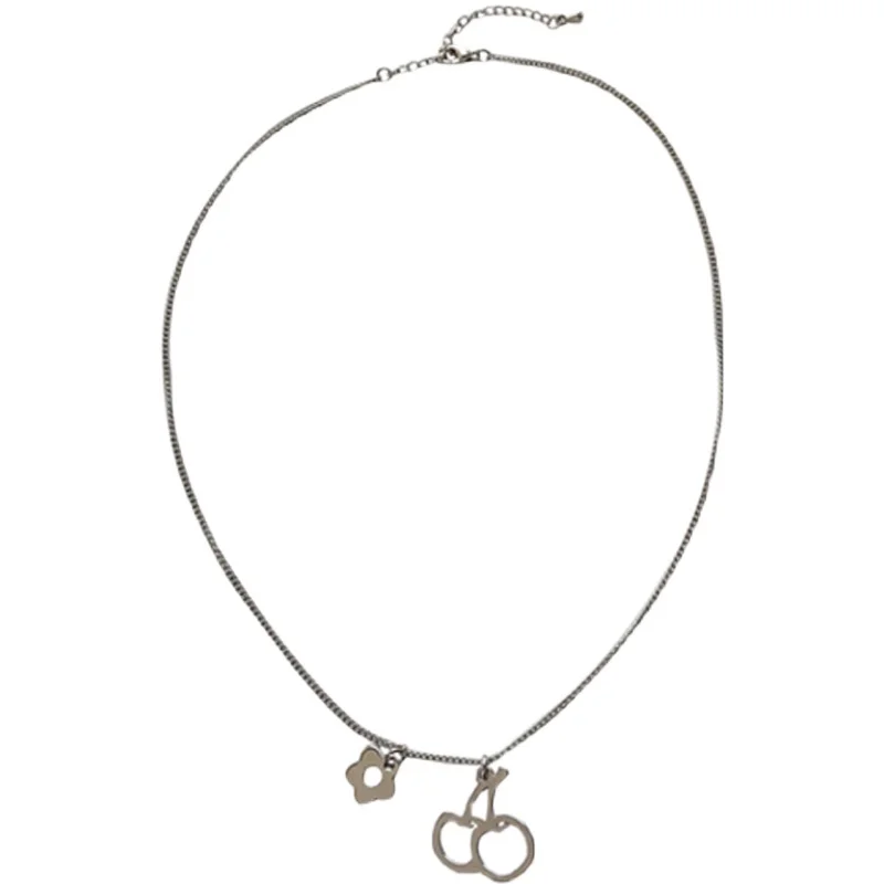 

Bilandi Fashion Jewelry Cherry Flower Metal Pendant Necklace Popular Design Silvery Plating Chain Necklace For Girl Party Gift