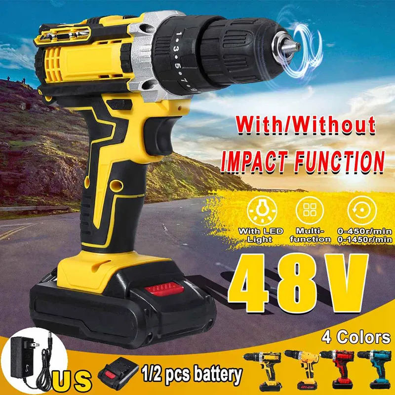 

48V Cordless Drill Electric Driver Screwdriver Drill Impact Electric Drill Mini Wireless Power Driver DC Lithium-Ion Battery