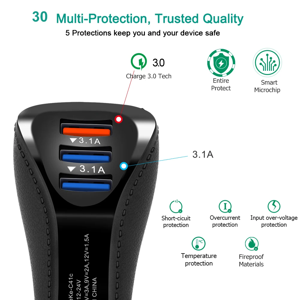 Suhach USB Car Charger Adapter 3.1A Mobile Phone Car-charger Auto Charge 3 port for iPhone Samsung | Мобильные телефоны и