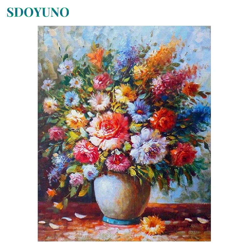 

Краска по номерам SDOYUNO, цветы для творчества, 60x75 см, масляная краска по номерам на холсте, Безрамная фотокраска, картины для украшения дома