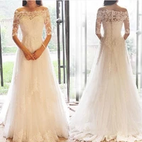 free shipping sexy appliques 2016 casamento vestido de noiva renda bride a line beading bridal gown vintage lace wedding dress