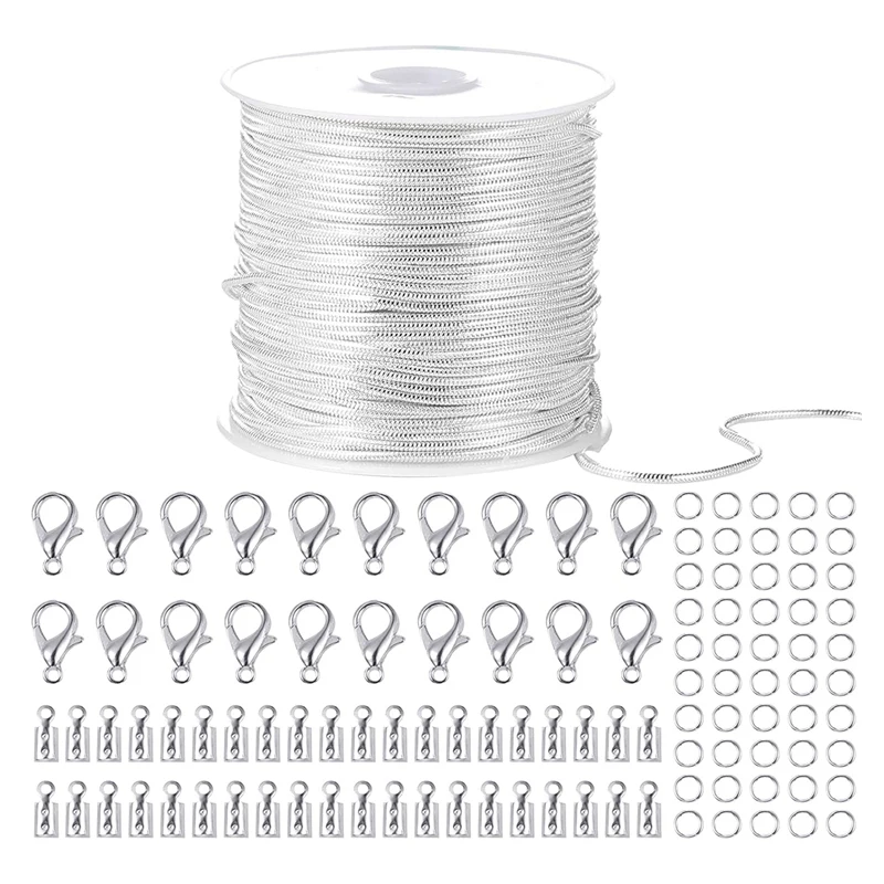 

33 Feet Snake Chains Link Cable Chain with 20 Lobster Clasps 50 Jump Rings and 40 Connectors Clasps for Jewelry Making