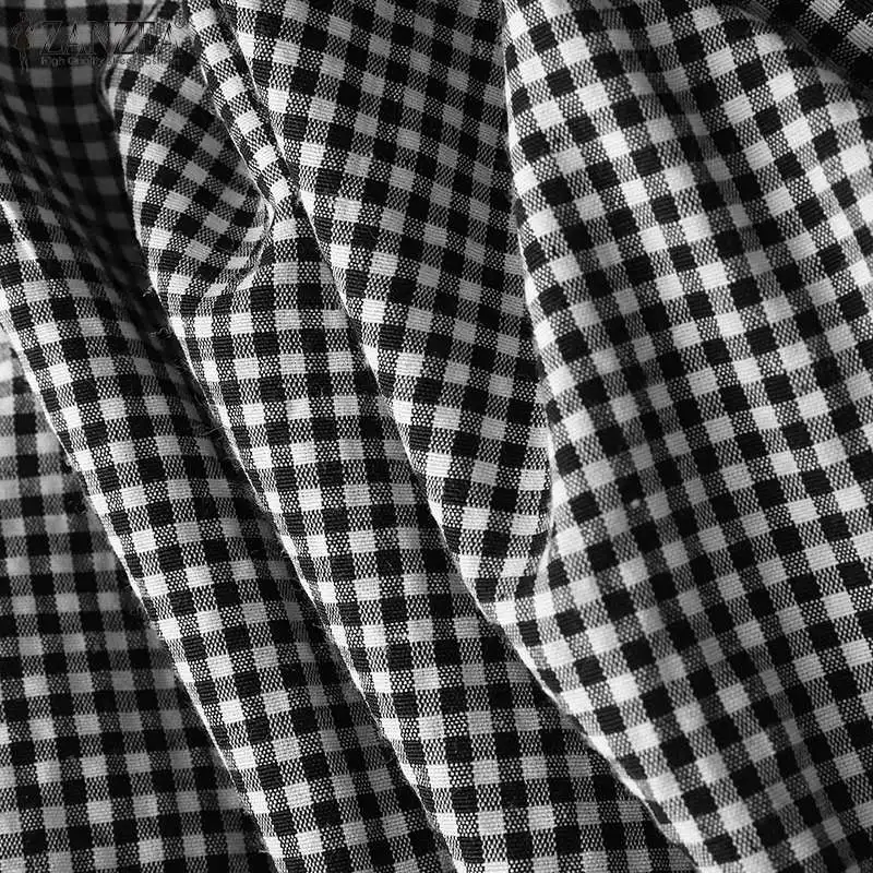 

Womens 2021 Summer Long Dress ZANZEA Fashion Plaid Check Robe Female Elegant V Neck Ruffle Dresses Chic Flare Sleeve Vestido
