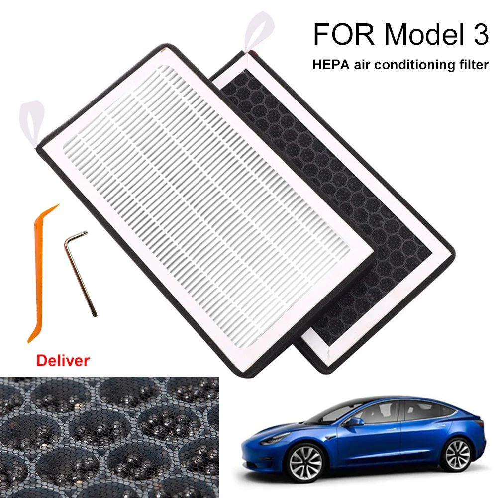 

2pcs Cabin Air Filter Activated Carbon HEPA PM2.5 Pollen Smoke Odor Conditioner Filter For Tesla Model 3 Y 2017-2021 Accessories