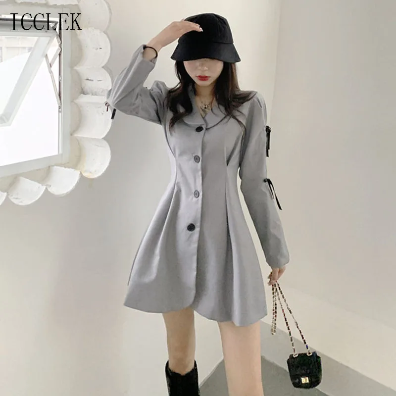 

One-Piece Sexy Doll Collar Long Sleeve Women'S Dress 2020 Autumn New Double Breasted A-Line Dress Cute Ladies Dress Short Dress